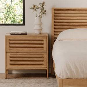 Moe's Home Teeda Nightstand - Tropical-inspired Solid Oak Storage With Shutter Design For Timeless Elegance Natural Solid Oak Cabinet And Drawer Fronts,Oak Veener Over Mdf (Back,Bottom,Drawers) Jd-1082-24