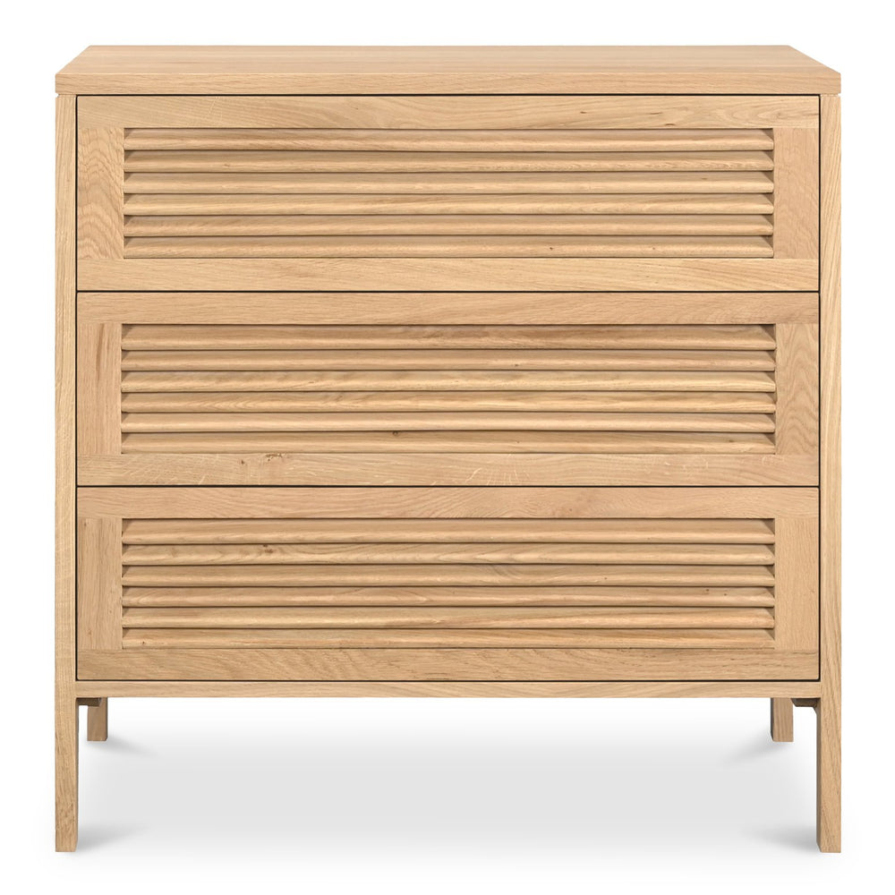 Moe's Home Teeda 3-drawer Nightstand In Solid Oak - Tropical Shutter Design For Unique Storage Solutions Natural Solid Oak Cabinet And Drawer Fronts,Oak Veener Over Mdf (Back,Bottom,Drawers) Jd-1083-24