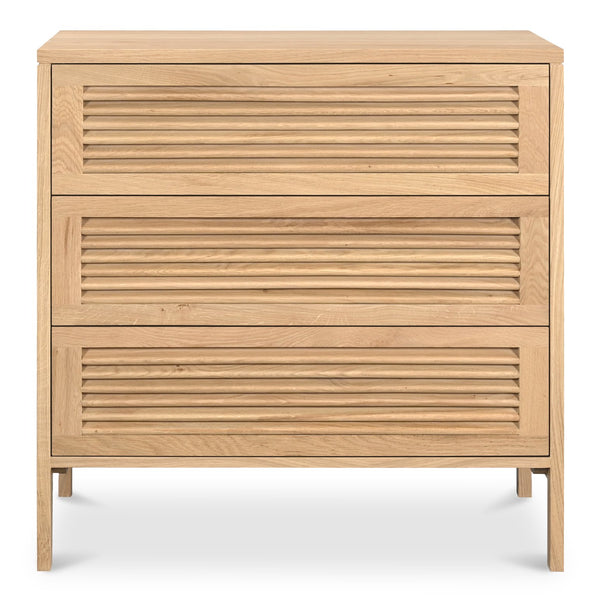 Moe's Home Teeda 3-drawer Nightstand In Solid Oak - Tropical Shutter Design For Unique Storage Solutions Natural Solid Oak Cabinet And Drawer Fronts,Oak Veener Over Mdf (Back,Bottom,Drawers) Jd-1083-24