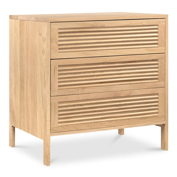 Moe's Home Teeda 3-drawer Nightstand In Solid Oak - Tropical Shutter Design For Unique Storage Solutions Natural Solid Oak Cabinet And Drawer Fronts,Oak Veener Over Mdf (Back,Bottom,Drawers) Jd-1083-24