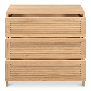 Moe's Home Teeda 3-drawer Nightstand In Solid Oak - Tropical Shutter Design For Unique Storage Solutions Natural Solid Oak Cabinet And Drawer Fronts,Oak Veener Over Mdf (Back,Bottom,Drawers) Jd-1083-24
