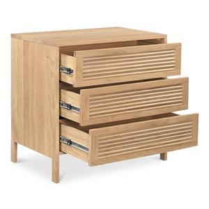 Moe's Home Teeda 3-drawer Nightstand In Solid Oak - Tropical Shutter Design For Unique Storage Solutions Natural Solid Oak Cabinet And Drawer Fronts,Oak Veener Over Mdf (Back,Bottom,Drawers) Jd-1083-24