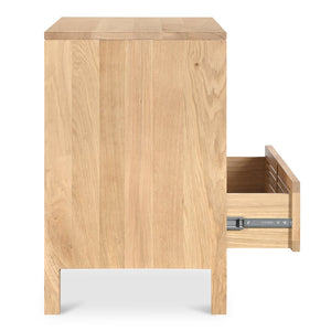 Moe's Home Teeda 3-drawer Nightstand In Solid Oak - Tropical Shutter Design For Unique Storage Solutions Natural Solid Oak Cabinet And Drawer Fronts,Oak Veener Over Mdf (Back,Bottom,Drawers) Jd-1083-24