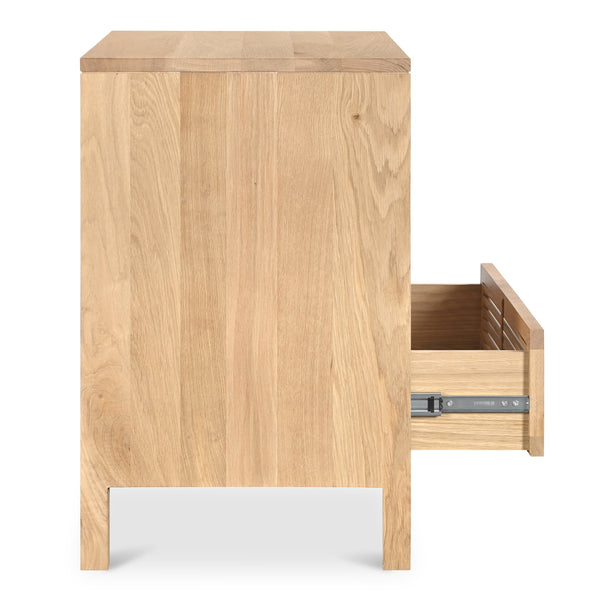 Moe's Home Teeda 3-drawer Nightstand In Solid Oak - Tropical Shutter Design For Unique Storage Solutions Natural Solid Oak Cabinet And Drawer Fronts,Oak Veener Over Mdf (Back,Bottom,Drawers) Jd-1083-24