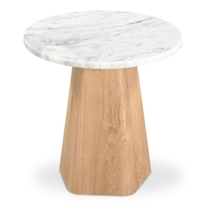 Moe's Home Evelyn Accent Table - Organic Ashen Grey Marble Top With Solid Oak Base For Modern Elegance White Ashen Grey Matirx,Solid Oak Wood Jd-1091-18-0