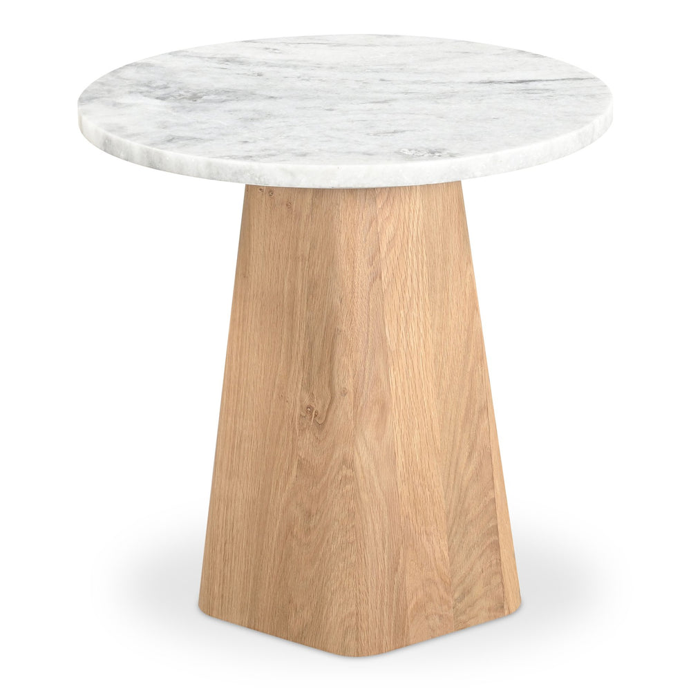 Moe's Home Evelyn Accent Table - Organic Ashen Grey Marble Top With Solid Oak Base For Modern Elegance White Ashen Grey Matirx,Solid Oak Wood Jd-1091-18-0