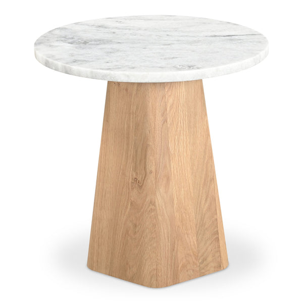 Moe's Home Evelyn Accent Table - Organic Ashen Grey Marble Top With Solid Oak Base For Modern Elegance White Ashen Grey Matirx,Solid Oak Wood Jd-1091-18-0