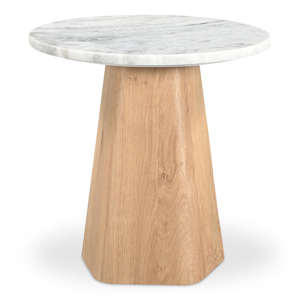 Moe's Home Evelyn Accent Table - Organic Ashen Grey Marble Top With Solid Oak Base For Modern Elegance White Ashen Grey Matirx,Solid Oak Wood Jd-1091-18-0