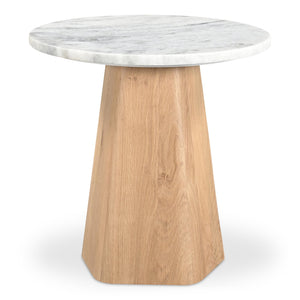 Moe's Home Evelyn Accent Table - Organic Ashen Grey Marble Top With Solid Oak Base For Modern Elegance White Ashen Grey Matirx,Solid Oak Wood Jd-1091-18-0