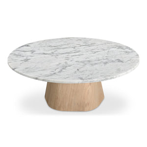 Moe's Home Evelyn Coffee Table – Elegant Ashen Grey Marble Top With Organic Oak Veneer Base For Modern Living White Raj Grey Marble Top,Oak Veneer Over Plywood Jd-1092-18-0