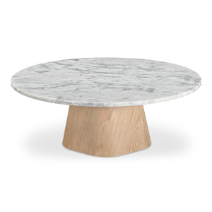 Moe's Home Evelyn Coffee Table – Elegant Ashen Grey Marble Top With Organic Oak Veneer Base For Modern Living White Raj Grey Marble Top,Oak Veneer Over Plywood Jd-1092-18-0
