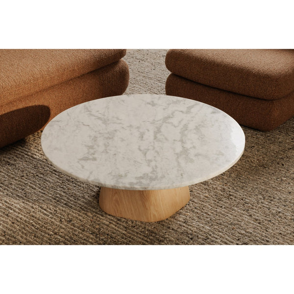 Moe's Home Evelyn Coffee Table – Elegant Ashen Grey Marble Top With Organic Oak Veneer Base For Modern Living White Raj Grey Marble Top,Oak Veneer Over Plywood Jd-1092-18-0