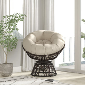 English Elm Bowie Comfort Series Swivel Patio Chair – Plush Cushion, Durable Wicker, Perfect for Indoor & Outdoor Beige Cushion/Brown Frame JE-5101W-BG-GG