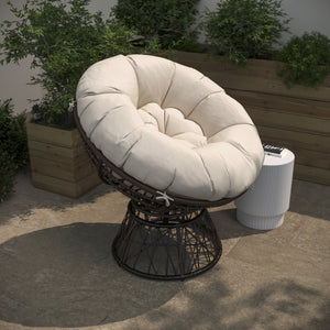 English Elm Bowie Comfort Series Swivel Patio Chair – Plush Cushion, Durable Wicker, Perfect for Indoor & Outdoor Beige Cushion/Brown Frame JE-5101W-BG-GG