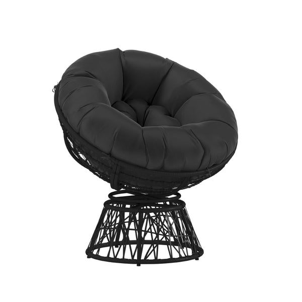English Elm Bowie Comfort Series Swivel Patio Chair – Plush Cushion, Durable Wicker, Perfect for Indoor & Outdoor Black Cushion/Black Frame JE-5101W-BK-GG