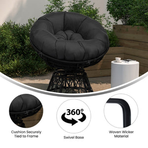 English Elm Bowie Comfort Series Swivel Patio Chair – Plush Cushion, Durable Wicker, Perfect for Indoor & Outdoor Black Cushion/Black Frame JE-5101W-BK-GG