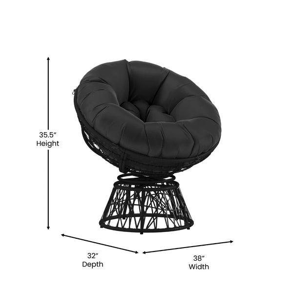 English Elm Bowie Comfort Series Swivel Patio Chair – Plush Cushion, Durable Wicker, Perfect for Indoor & Outdoor Black Cushion/Black Frame JE-5101W-BK-GG
