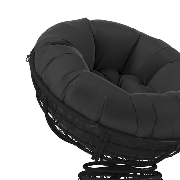 English Elm Bowie Comfort Series Swivel Patio Chair – Plush Cushion, Durable Wicker, Perfect for Indoor & Outdoor Black Cushion/Black Frame JE-5101W-BK-GG