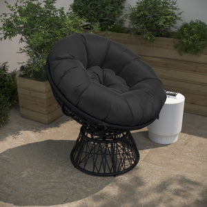 English Elm Bowie Comfort Series Swivel Patio Chair – Plush Cushion, Durable Wicker, Perfect for Indoor & Outdoor Black Cushion/Black Frame JE-5101W-BK-GG