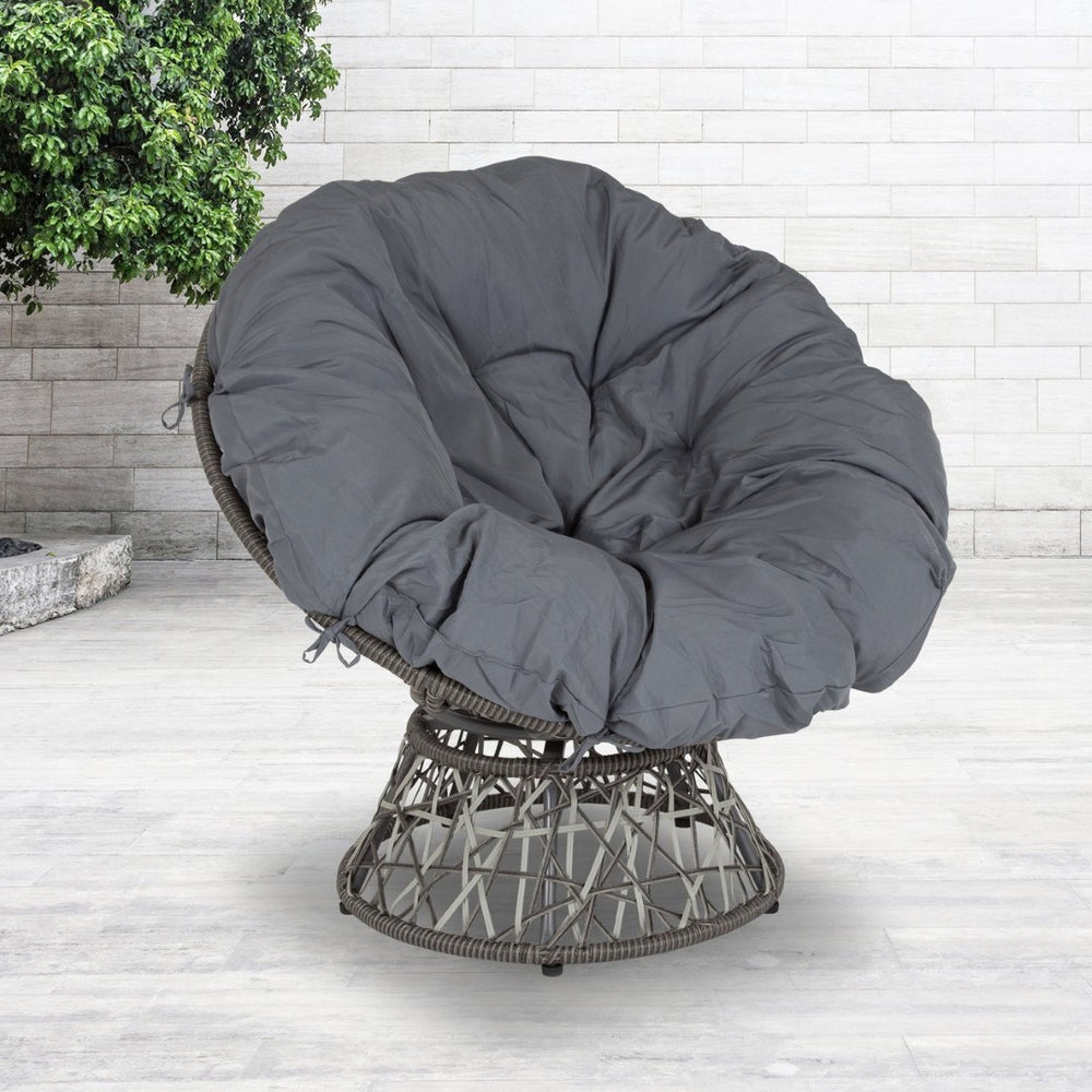 English Elm Bowie Comfort Series Swivel Patio Chair - Modern Papasan Style with Plush Dark Gray Cushion Design JE-5101W-GG