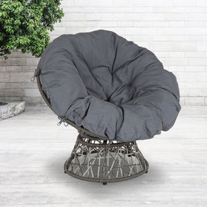 English Elm Bowie Comfort Series Swivel Patio Chair - Modern Papasan Style with Plush Dark Gray Cushion Design JE-5101W-GG
