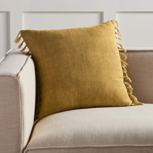 Jaipur Living Jaipur Living Jemina Linen Lumbar Pillow Cover with Knotted Fringe Bohemian Sofa Accent Citron 20" Square PLC102555