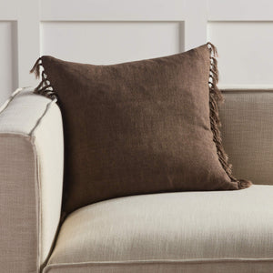 Jaipur Living Jaipur Living Jemina Linen Lumbar Pillow Cover with Knotted Fringe Bohemian Sofa Accent Brown 20" Square PLC102561