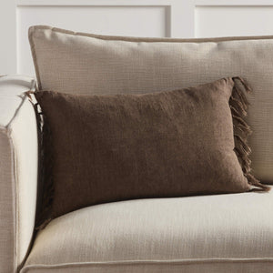 Jaipur Living Jaipur Living Jemina Linen Lumbar Pillow Cover with Knotted Fringe Bohemian Sofa Accent Brown 13"X21" Lumbar PLC102560