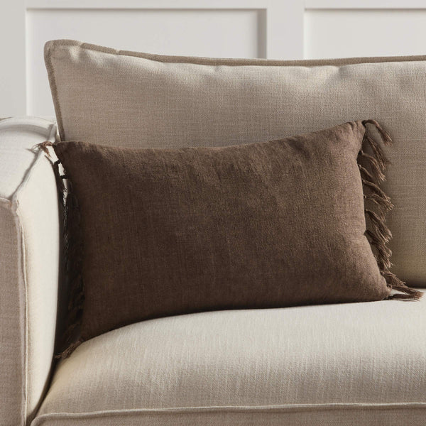 Jaipur Living Jaipur Living Jemina Linen Lumbar Pillow Cover with Knotted Fringe Bohemian Sofa Accent Brown 13"X21" Lumbar PLC102560