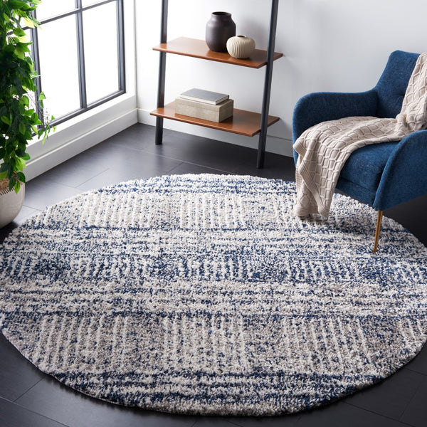 Safavieh Jericho Shag Area Rug - Luxurious Navy And Ivory Round Design For Timeless Elegance In Any Room Navy ,Ivory Polyester Jer100n-4r