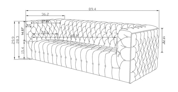 Pasargad Home Vicenza Collection Velvet Tufted Sofa - Bold Comfort With Timeless Transitional Style Blue Velvet Sofa-310-3n