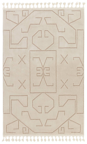 Jaipur Living Vibe by Jaipur Living Cree Geometric Semi Shag Rug with Braided Fringe Boho Neutral 2'5" X 10' RUG154376