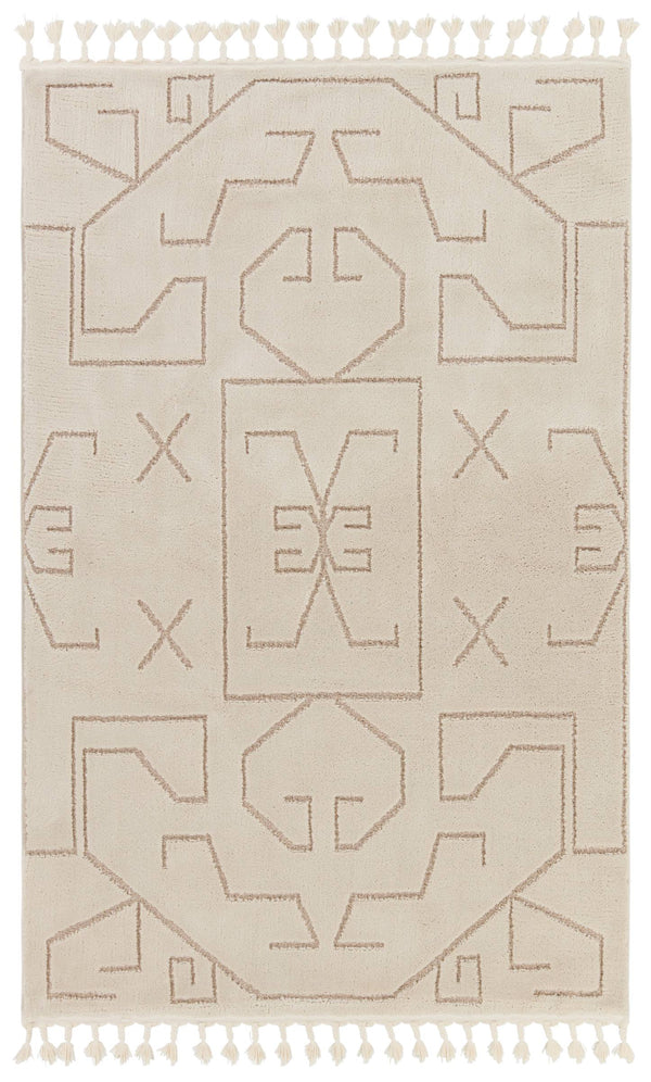 Jaipur Living Vibe by Jaipur Living Cree Geometric Semi Shag Rug with Braided Fringe Boho Neutral 2'5" X 10' RUG154376