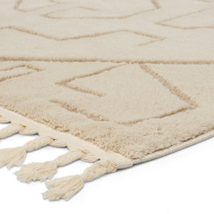 Jaipur Living Vibe by Jaipur Living Cree Geometric Semi Shag Rug with Braided Fringe Boho Neutral 2'5" X 10' RUG154376