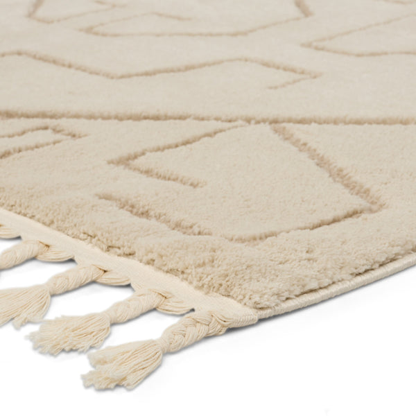 Jaipur Living Vibe by Jaipur Living Cree Geometric Semi Shag Rug with Braided Fringe Boho Neutral 2'5" X 10' RUG154376