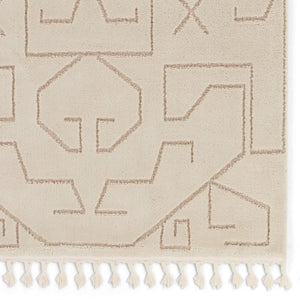 Jaipur Living Vibe by Jaipur Living Cree Geometric Semi Shag Rug with Braided Fringe Boho Neutral 2'5" X 10' RUG154376