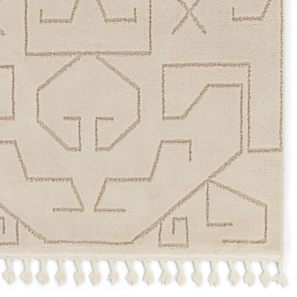 Jaipur Living Vibe by Jaipur Living Cree Geometric Semi Shag Rug with Braided Fringe Boho Neutral 2'5" X 10' RUG154376
