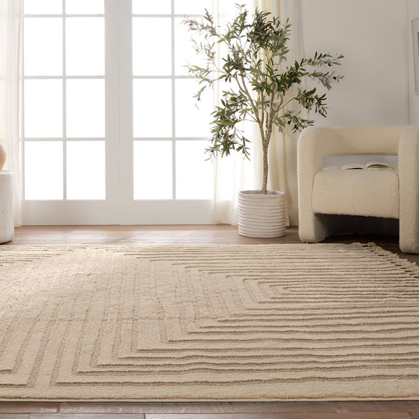 Jaipur Living Vibe by Jaipur Living Fantana High Low Pile Striped Rug with Braided Fringe Boho Accent 10' x 14' RUG154410