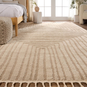 Jaipur Living Vibe by Jaipur Living Fantana High Low Pile Striped Rug with Braided Fringe Boho Accent 10' x 14' RUG154410