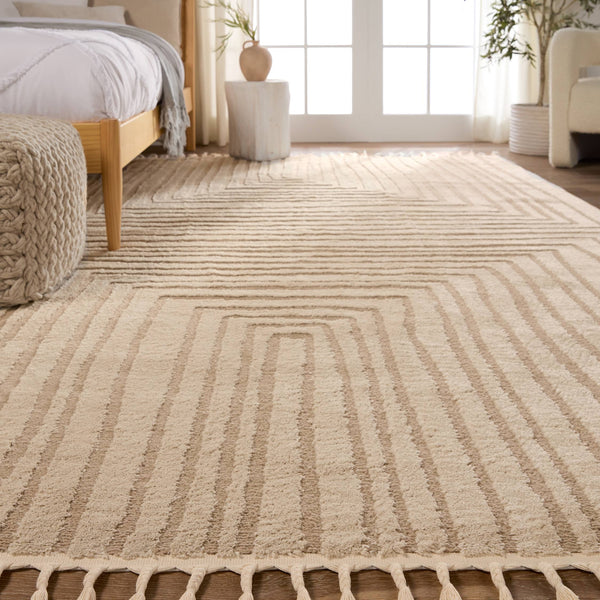Jaipur Living Vibe by Jaipur Living Fantana High Low Pile Striped Rug with Braided Fringe Boho Accent 10' x 14' RUG154410