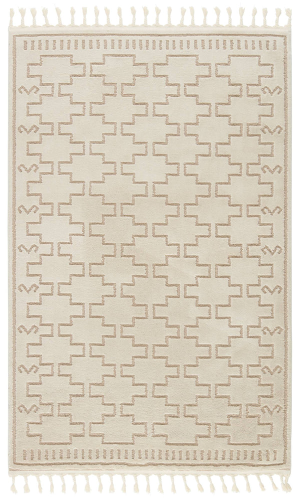 Jaipur Living Vibe by Jaipur Living Dawson Trellis Polypropylene Shag Rug Neutral Moroccan Fringe 10' x 14' RUG154416