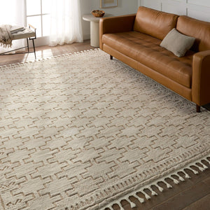 Jaipur Living Vibe by Jaipur Living Dawson Trellis Polypropylene Shag Rug Neutral Moroccan Fringe 10' x 14' RUG154416