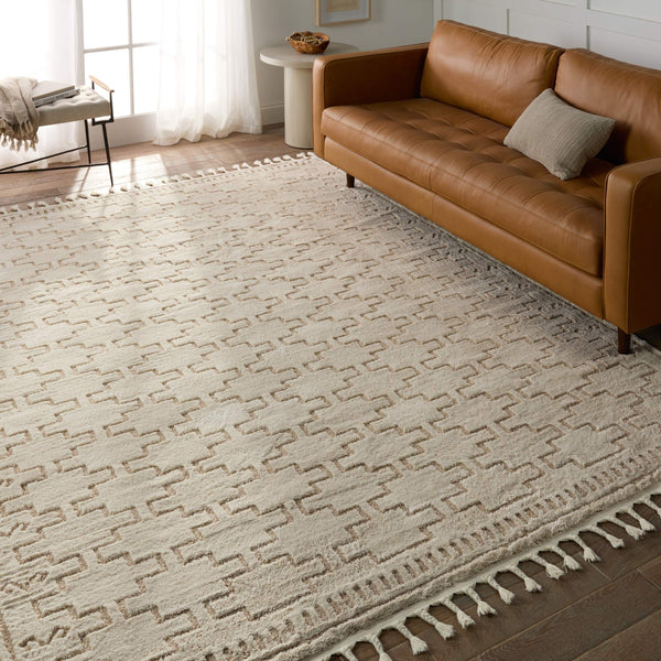 Jaipur Living Vibe by Jaipur Living Dawson Trellis Polypropylene Shag Rug Neutral Moroccan Fringe 10' x 14' RUG154416