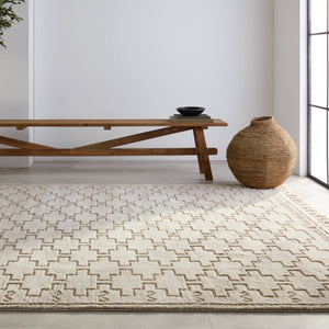 Jaipur Living Vibe by Jaipur Living Dawson Trellis Polypropylene Shag Rug Neutral Moroccan Fringe 10' x 14' RUG154416