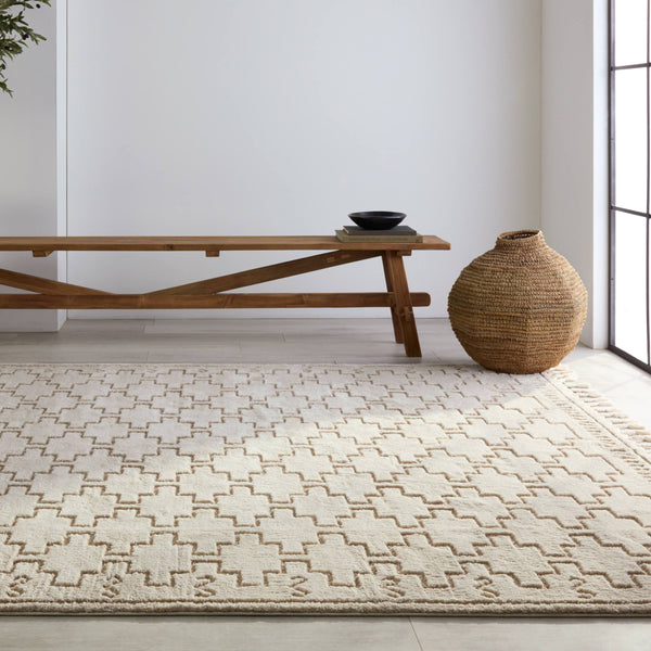 Jaipur Living Vibe by Jaipur Living Dawson Trellis Polypropylene Shag Rug Neutral Moroccan Fringe 10' x 14' RUG154416
