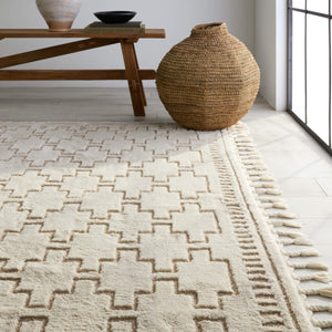 Jaipur Living Vibe by Jaipur Living Dawson Trellis Polypropylene Shag Rug Neutral Moroccan Fringe 10' x 14' RUG154416