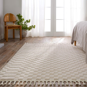 Jaipur Living Vibe by Jaipur Living Casa Moroccan Geometric Semi-shag Rug for Rooms Cream/Beige 6'3"X9'6" RUG158994
