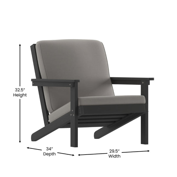 English Elm Charlestown All-Weather Poly Resin Adirondack Deep Seat Club Chair for Stylish Indoor/Outdoor Comfort Charcoal Cushions/Black Frame JJ-C14021-BK-GG