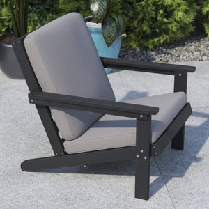 English Elm Charlestown All-Weather Poly Resin Adirondack Deep Seat Club Chair for Stylish Indoor/Outdoor Comfort Charcoal Cushions/Black Frame JJ-C14021-BK-GG