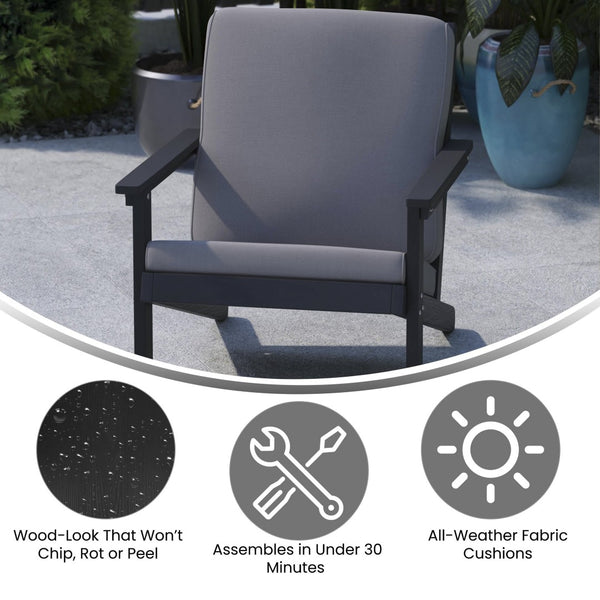 English Elm Charlestown All-Weather Poly Resin Adirondack Deep Seat Club Chair for Stylish Indoor/Outdoor Comfort Charcoal Cushions/Black Frame JJ-C14021-BK-GG